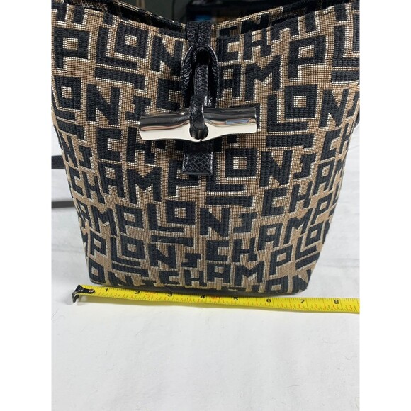 Longchamp Roseau Monogram Print Shoulder Bag Crossbody Black Tan – Hard to Find - Picture 4 of 14